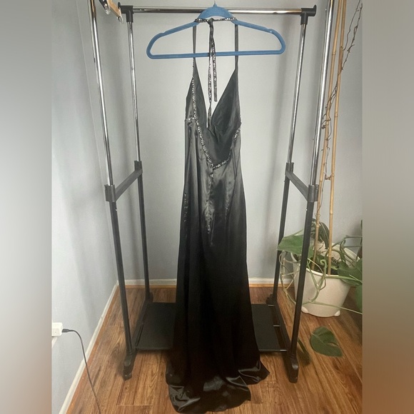 Black Satin Gown with Crystals. XS-S. Worn once. Very Beautiful. Only One Left! - Picture 4 of 4